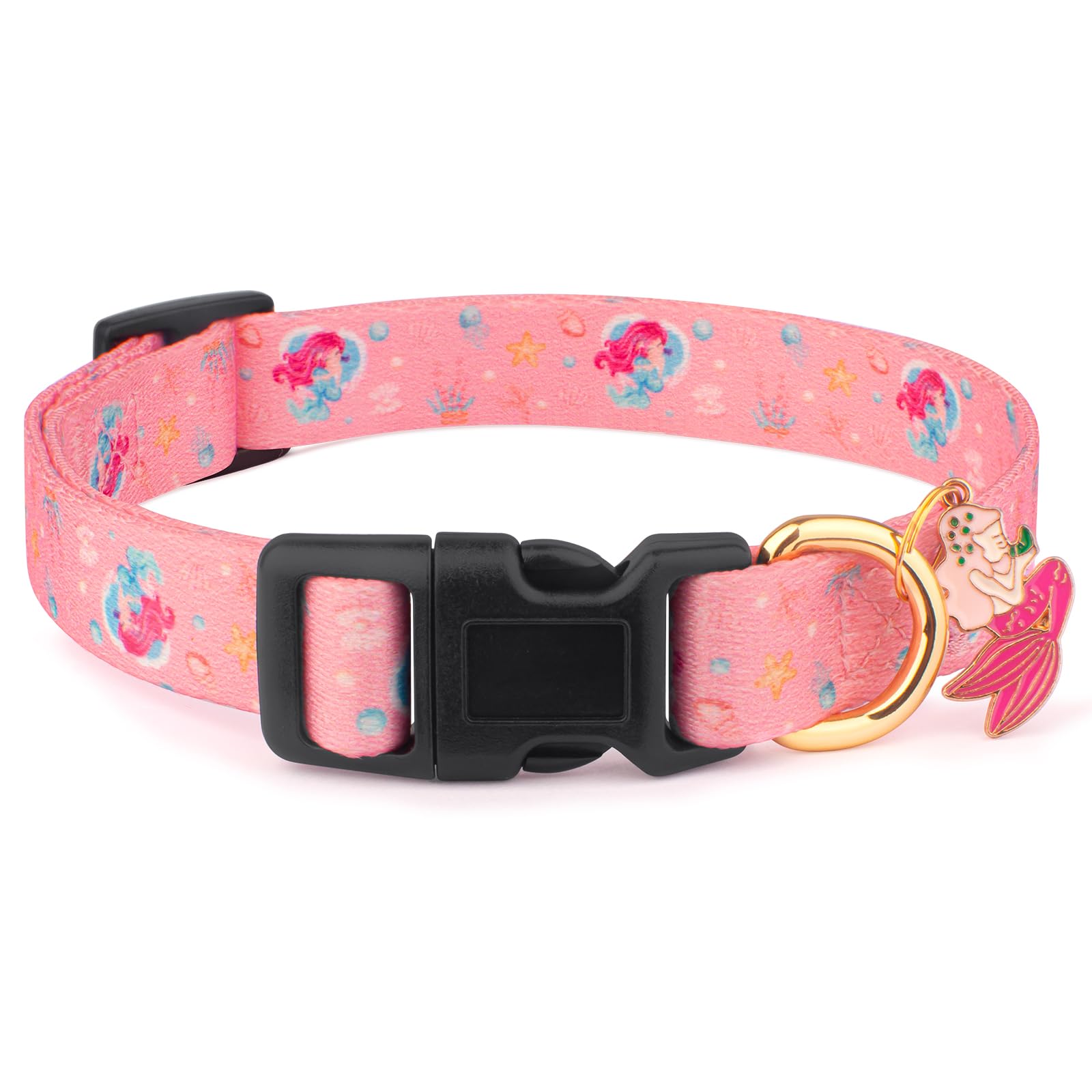 Handmade Dog Collar for Small Medium Large Dogs,Pink Mermaid with Pendant Fall and Winter Fashions Dog Collar,Ideal for Girl Dog