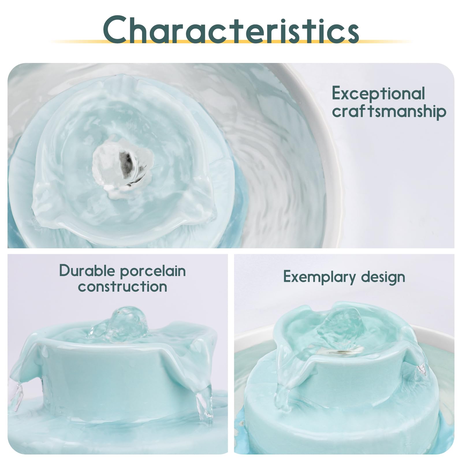 Lawfery Ceramic Cat Water Fountain, 2.1L/71Oz Cat Fountain With 3 Carbon Filters And 2 Quiet Pumps, Cupcake Pet Water Dispenser