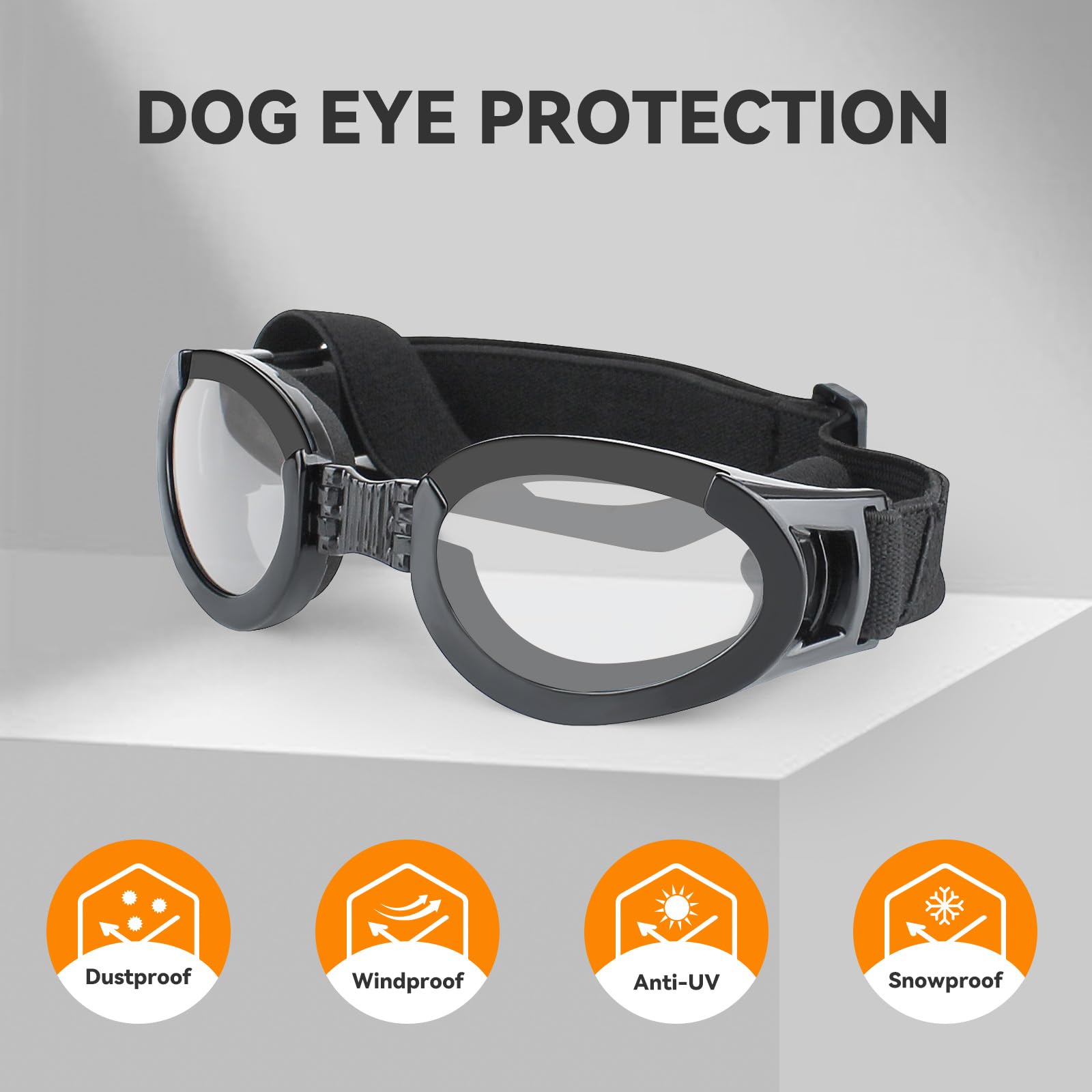 Namsan Clear Dog Goggles Medium Breed, With Black Replaceable Lenses, Interchangeable Doggie Sunglasses For Small To Medium Dogs