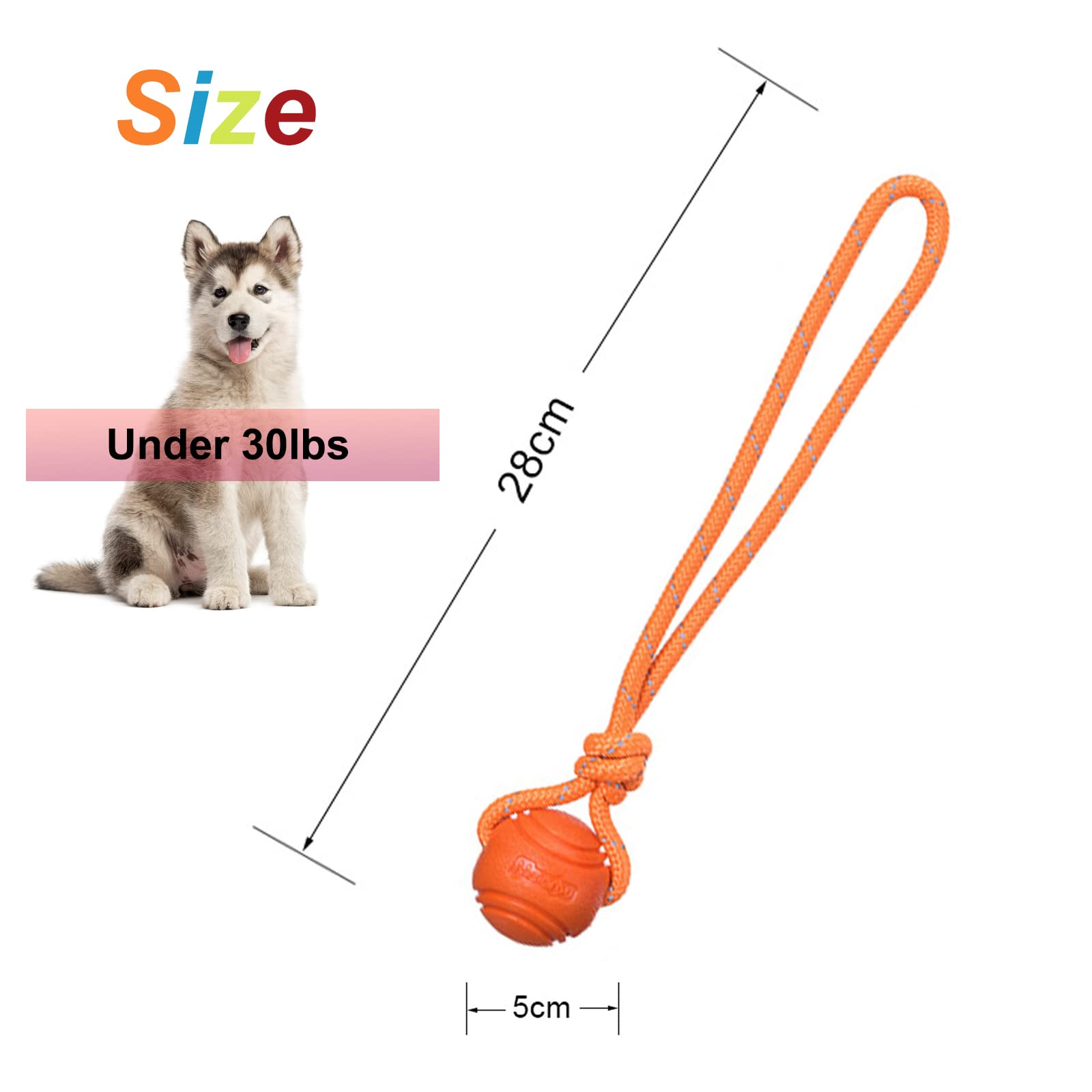 Vitalili Dog Training Ball on A Rope Rubber Dog Rope Toys Ball with Handle for Tug of War K9 Training Rewards for Belgian Malino