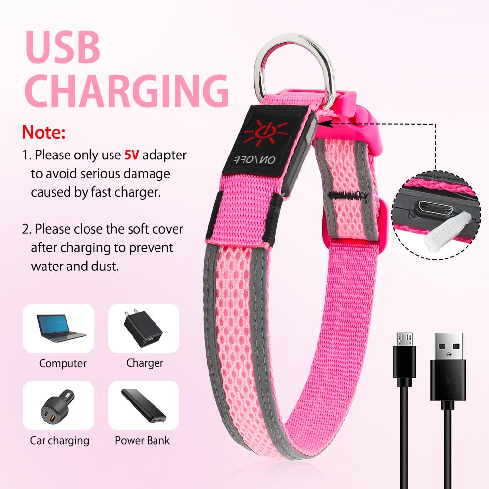 Illumifun Light Up Dog Collar, Usb Rechargeable Led Dog Collar Glow In The Dark, Waterproof Reflective Dog Safety Light For Your