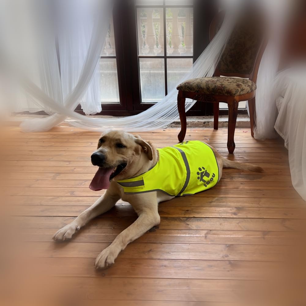 IDOU Yellow Reflective Dog Safety Vest - High Visibility, Large, Oxford Polyester for Walking, Jogging & Training