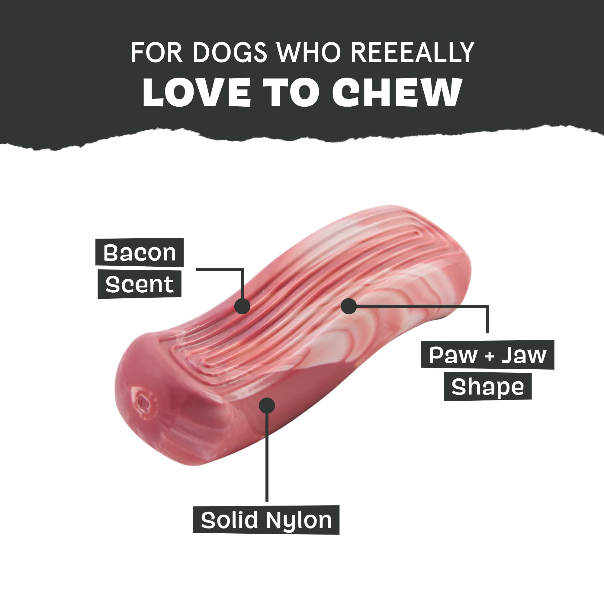 Barkbox Tough Break Bacon Dog Toy | Solid Nylon Bacon-Scented Dog Toy For Aggressive Chewers | Durable Dog Chew Toy For Medium &