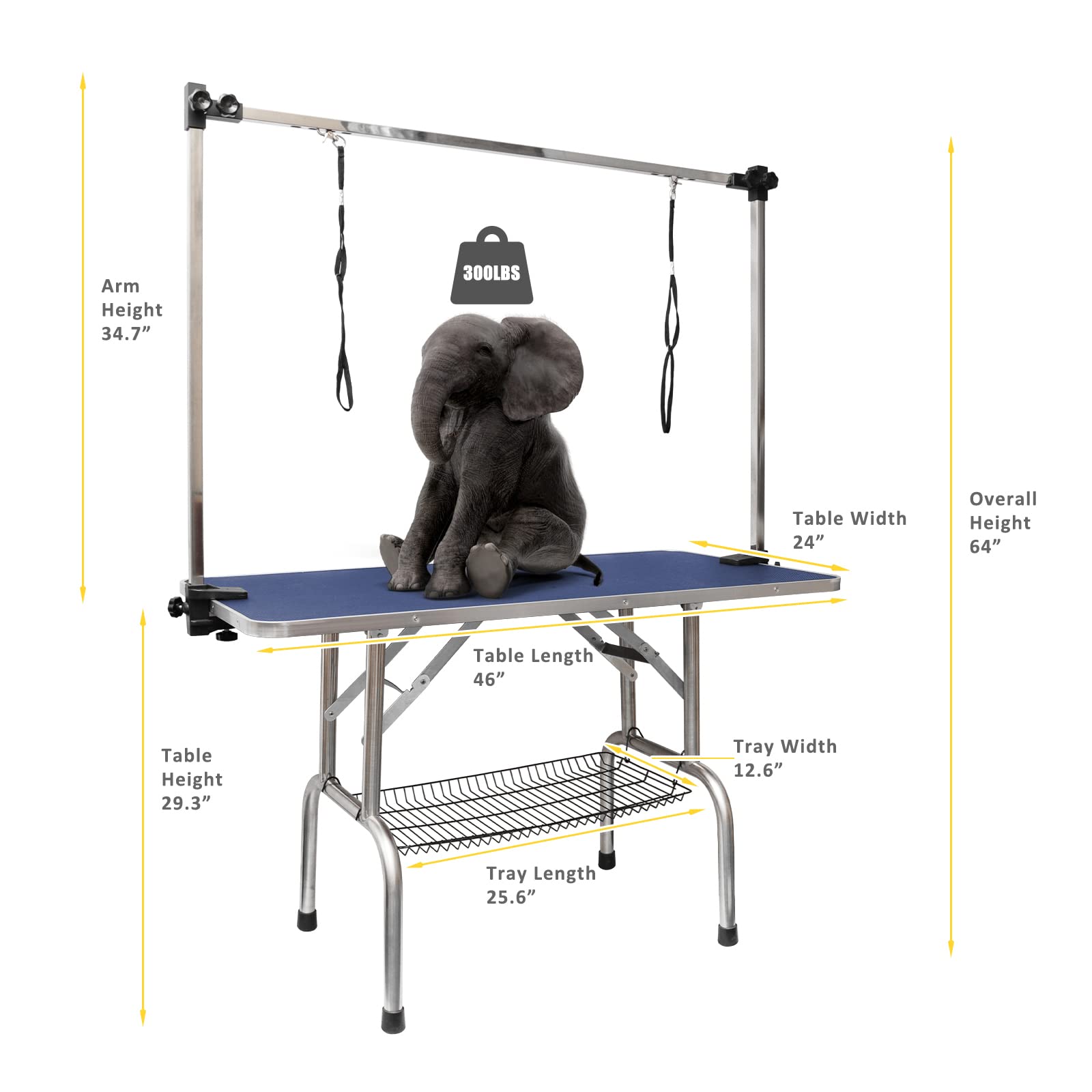ROOMTEC 46 Dog Grooming Table,Foldable Home Pet Bathing Station with Adjustable Height Arm/Noose/Mesh Tray