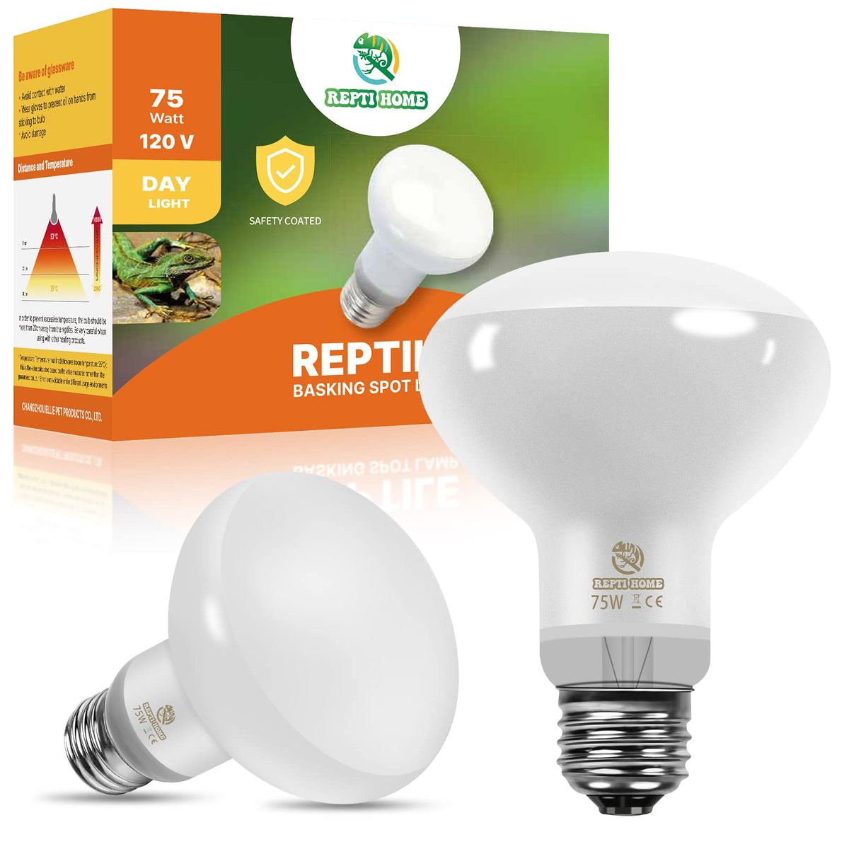 Repti Home Reptile Heat Lamp Bulbs (New Upgraded, Safer, 75W 2 Pack), Reptiles & Amphibians Uva Basking Spot Lamp Bulb, Reptile Daylight Heat Bulb For Bearded Dragon, Lizard, Turtle