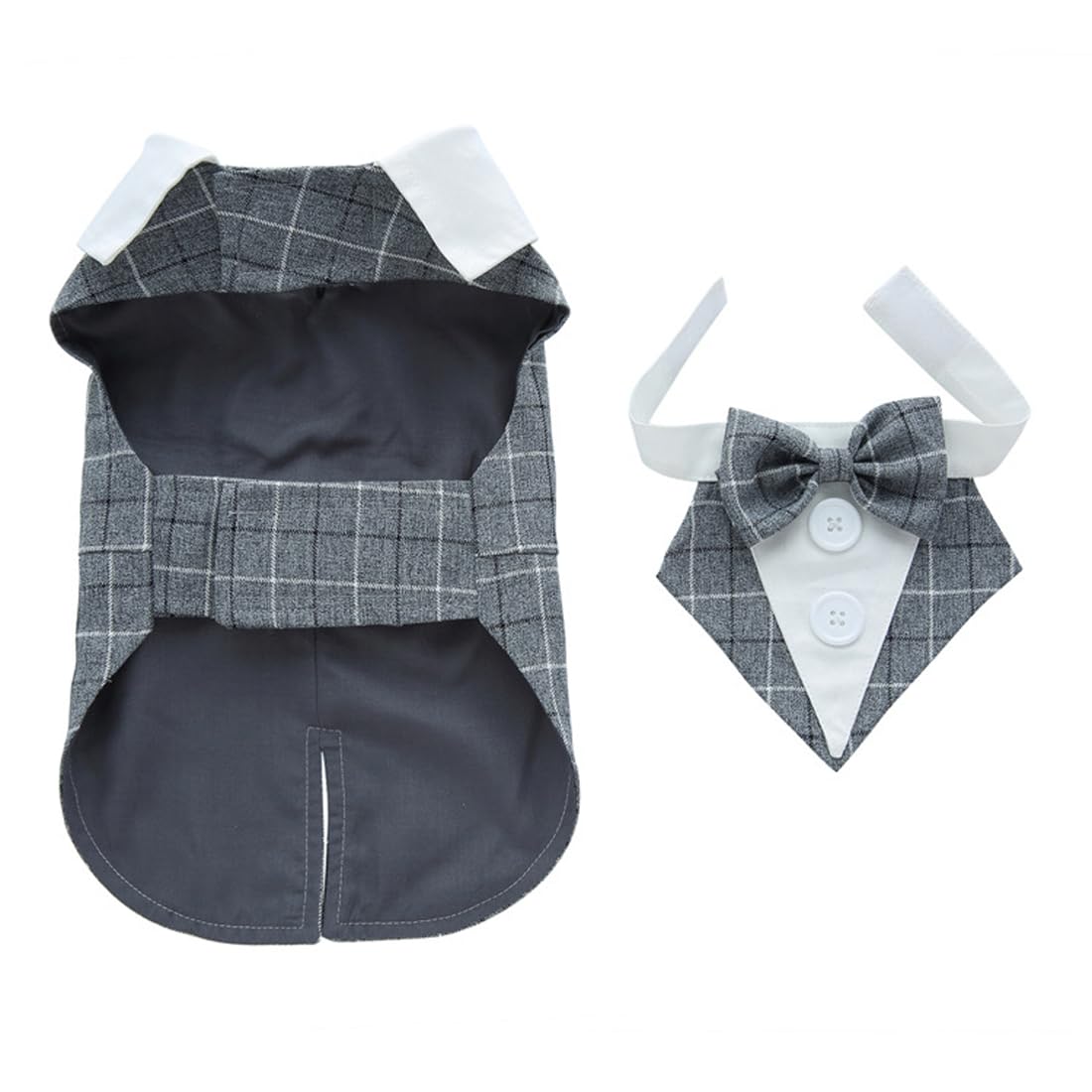 Doteyayp Puppy Tuxedo With Detachable Bowtie Prom Wedding Formal Wear Prince Costume For Small Dog (X-Large, Grey Plaid)