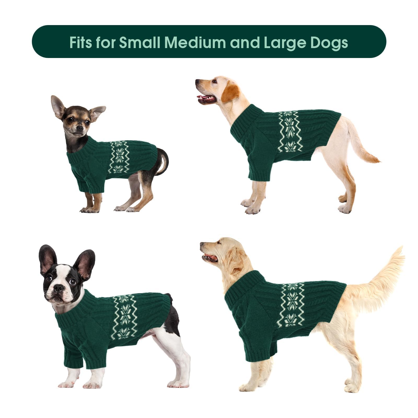 Kuoser Small Dog Sweater - Boy & Girl Christmas Outfit, Puppy Knitted Turtleneck Warm Dog Clothes For Pug, Dachshund - Green S