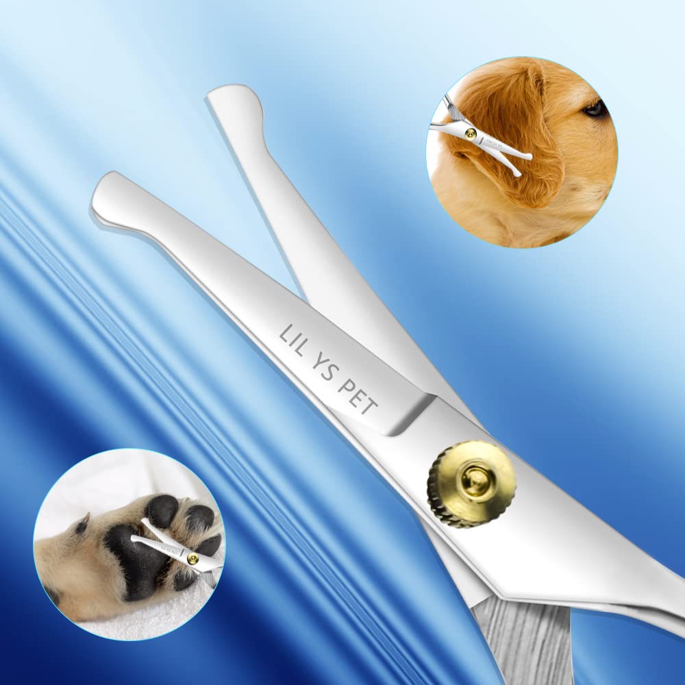 Lilys Pet 5.0' Right-Handed Round-Tip Pet Grooming Scissors, Stainless Steel Small Ball Tip For Nose, Ear, Face, Paw Hair For Dogs And Cats