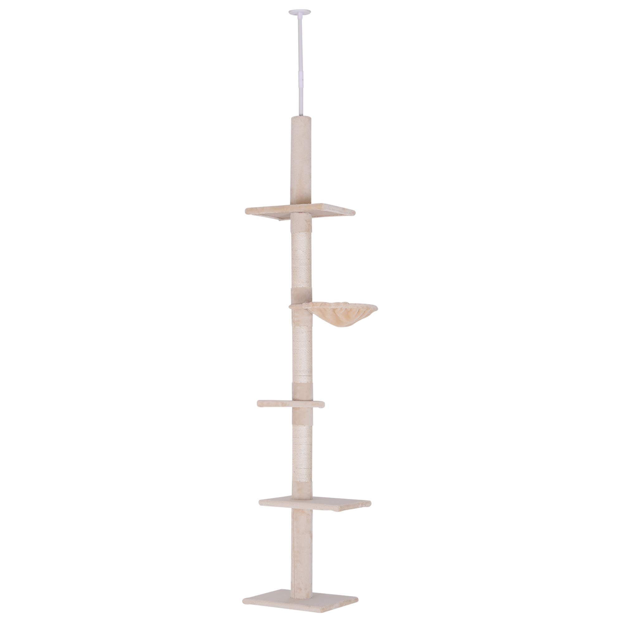 Pawhut 8.5' Adjustable Height Floor-To-Ceiling Vertical Cat Tree, Beige And White
