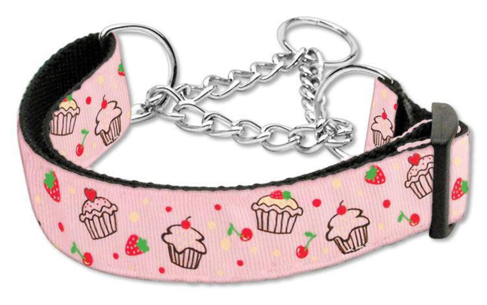 Mirage Pet Products Cupcakes Nylon Ribbon Martingale Collar for Pets, Large, Light Pink