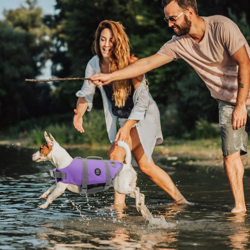 Emust Dog Life Vests, Adjustable Dog Life Jacket With Rescue Handle, Dogs Flotation Vest For Small/Medium/Large Dogs, Xs, Purple