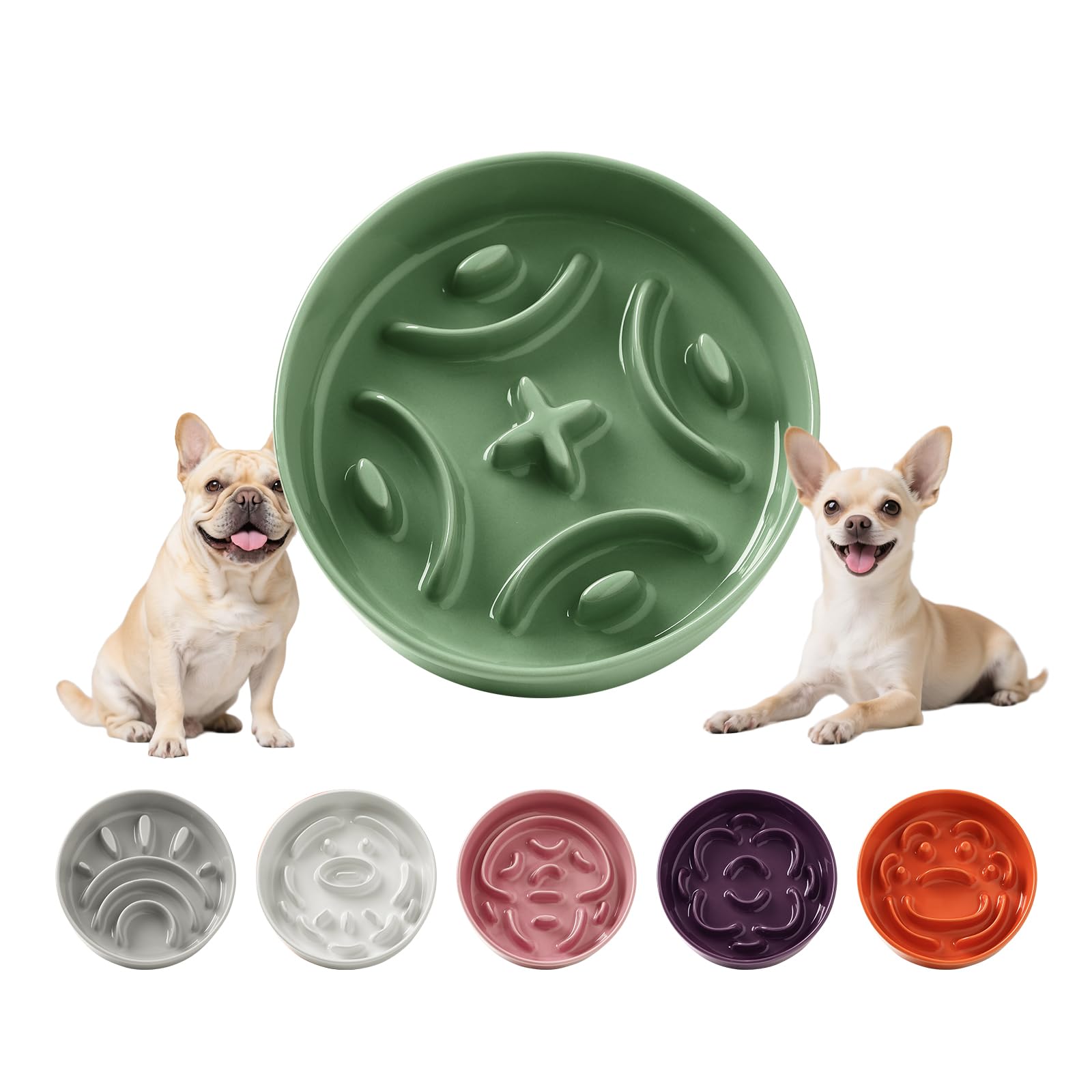 Ceramic Slow Feeder Dog Bowl - Feeding Dish for Fast Eaters - Maze Dog Bowl to Slow Down Eating - Ideal Food Control Dish for Sm