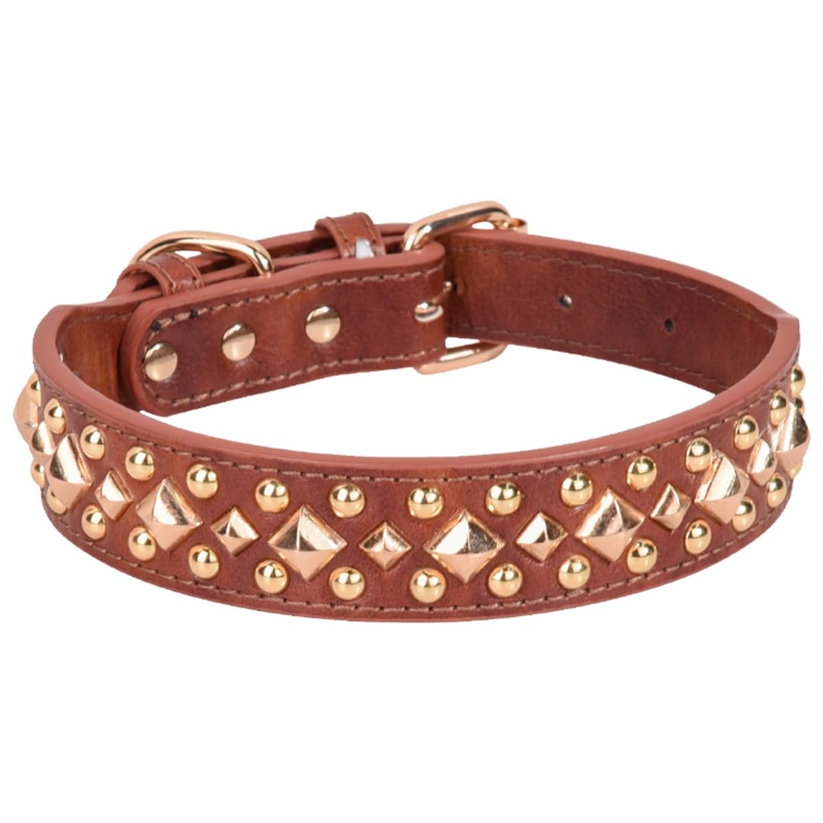 Serijoars Spiked Dog Collar Soft Pu Leather Mushrooms Rivet Spike Studded Dog Collar Adjustable Puppy Collars (M, Brown3)