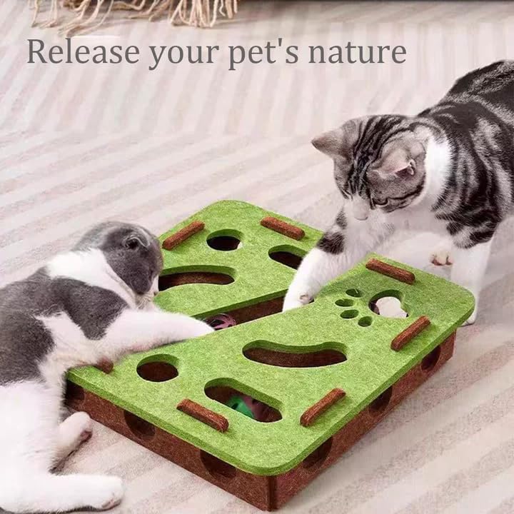 Cat Scratch Puzzle Enrichment Box, with 3 Bell Balls and Cats Funny Stick, Cat Nail File Scratch Enrichment Box, Mortise and Ten