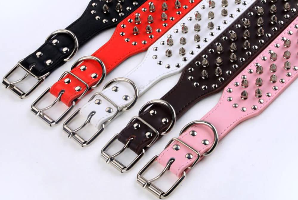 Serijoars Spiked Studded Dog Collar, Pu Leather Dog Collar, Adjustable Pet Collars For Medium Or Large Breed Pet (M, Red)