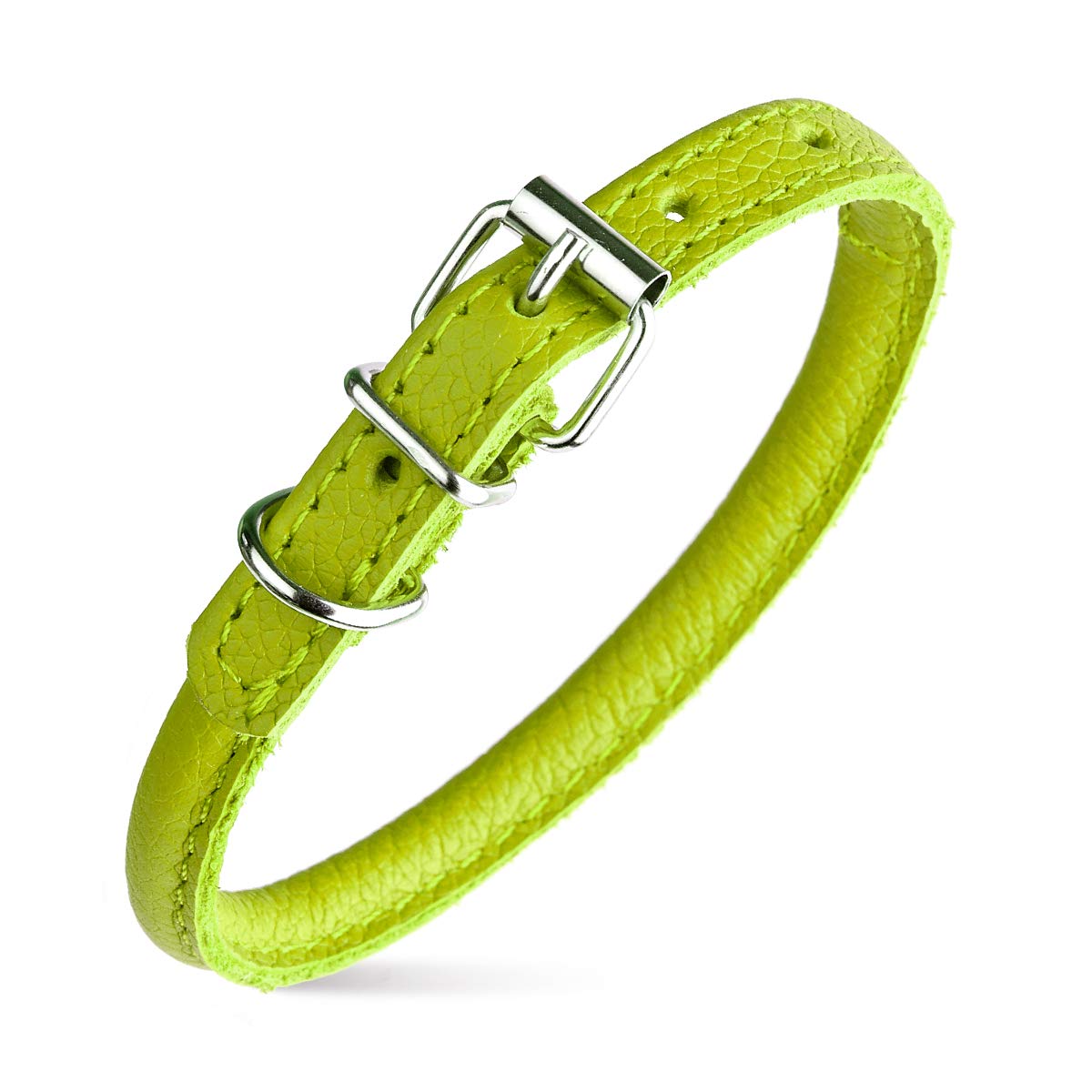 Dogline Soft And Padded Rolled Round Leather Collar For Dogs W1/4'' - L6''-8'', Green
