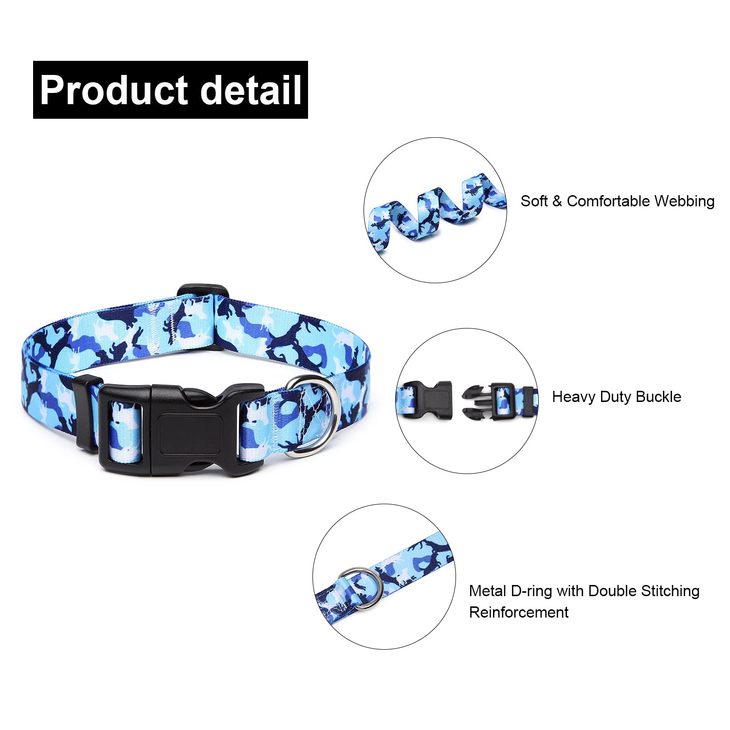 Suredoo Adjustable Dog Collar With Patterns, Ultra Comfy Soft Nylon Breathable Pet Collar For Small Medium Large Dogs (S, Dog Camouflage Blue)
