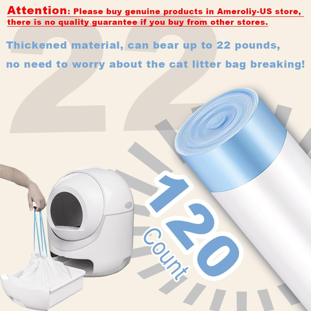 Rastalola Official 120 Pack Cat Litter Bags With Drawstring, Self Cleaning Litter Robot Waste Bags Compatible With Litter Robot