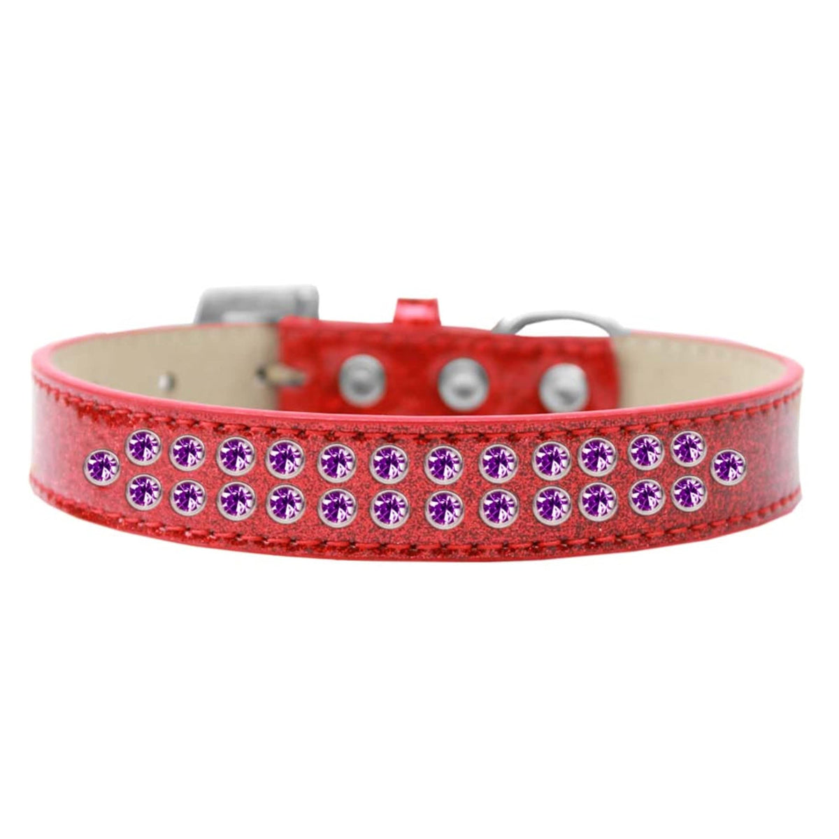 Mirage Pet Products Two Row Purple Crystal Ice Cream Dog Collar, Size 20, Red