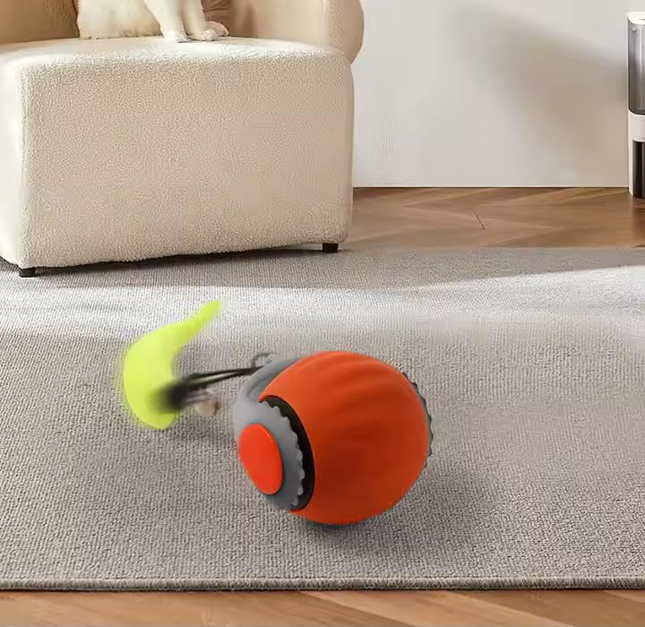 Zykornium Interactive Cat Toy Ball - Automatic Rolling Rechargeable Cat Toy, Chasing Ball For Indoor Cats & Kittens, Feather Tai