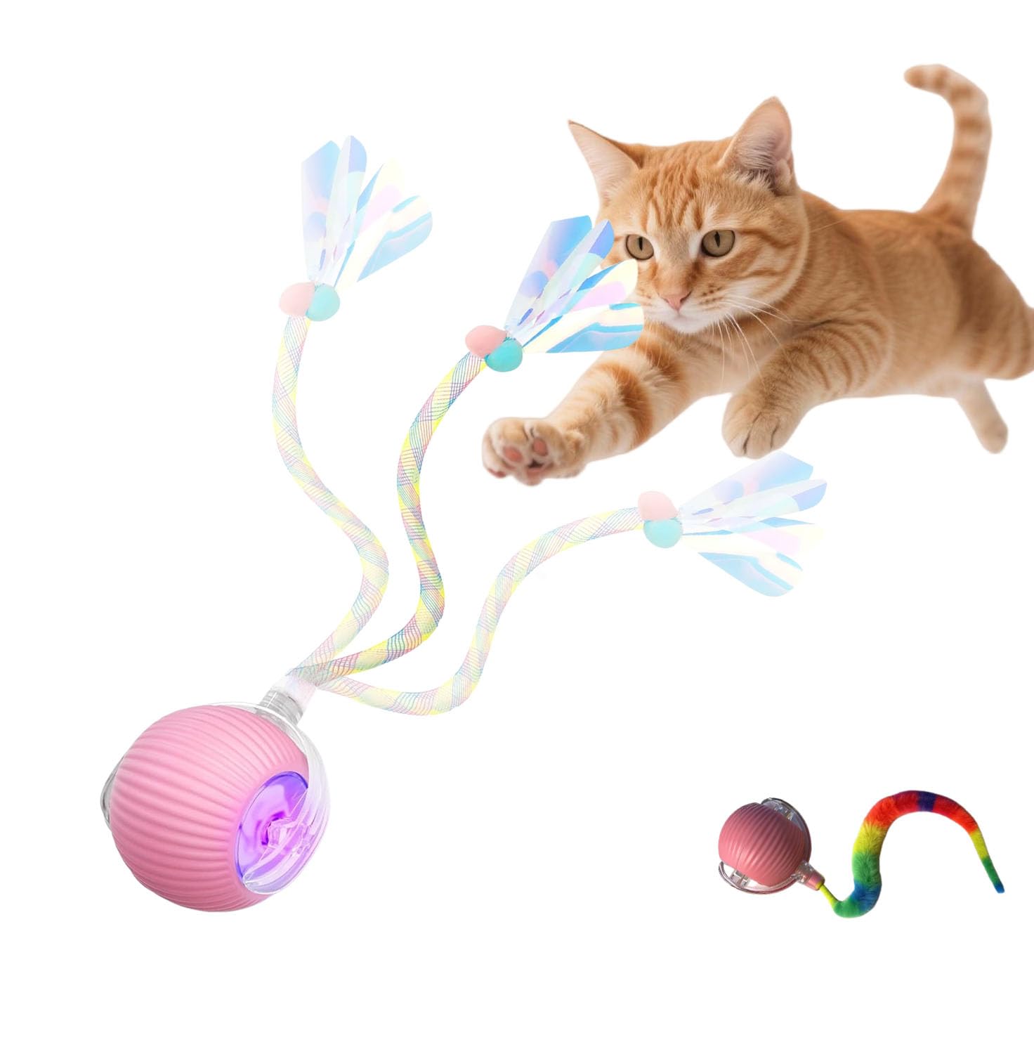 Molxiobul Interactive Dog Cat Toy Ball, Upgraded Rechargable Rolling Pet Ball With 2 Tails, Smart Automatic Moving Toy For Bored