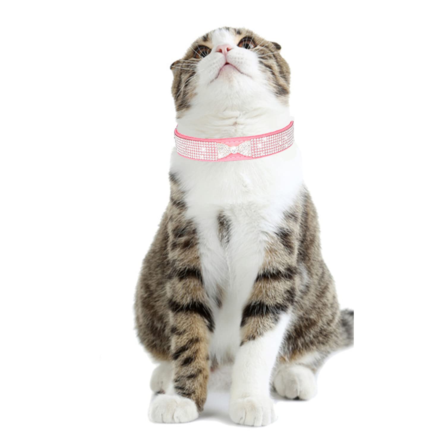 Thain Rhinestones Bling Dog Cat Collars Diamond With Rhinestone Bowtie Decoration For Small Medium Large Dogs (Xs, Pink)