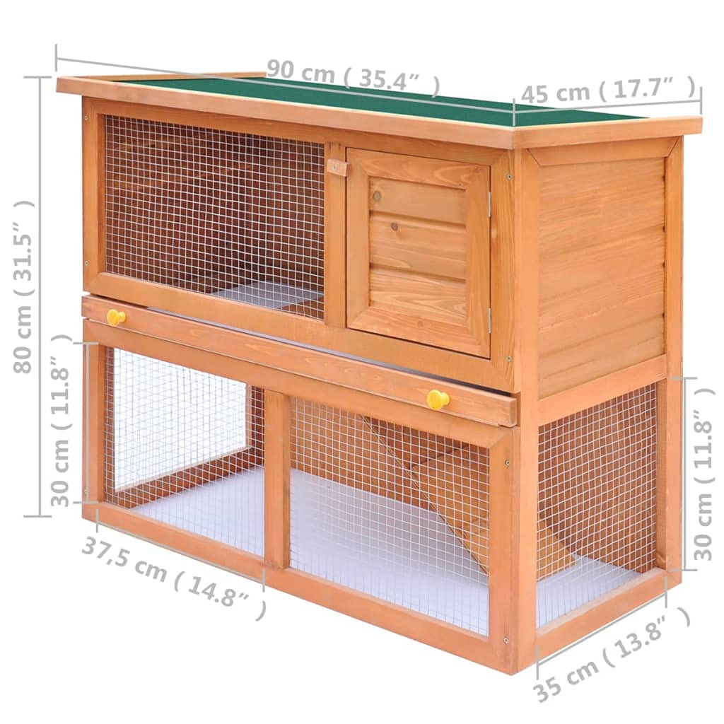 vidaXL Spacious Wooden Rabbit Hutch with Weatherproof Roof, Iron Wire Grid, Safety Lock, and Easy to Clean Pull-Out Tray - Ideal Outdoor Pet Cage for Small Animals - Brown Brass