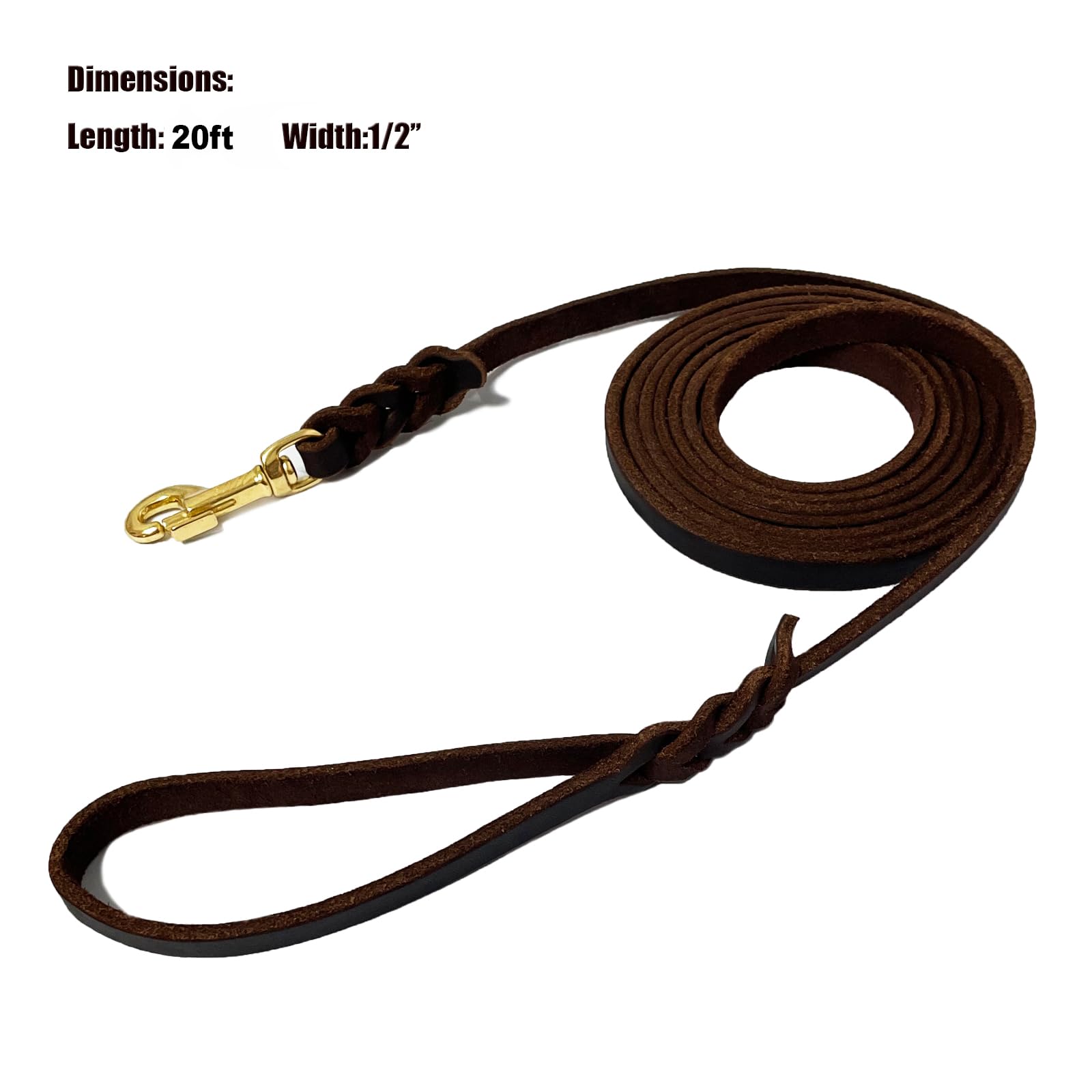 Lwbmg Long Leather Dog Leash 20Ft,Long Line Leashes,Strong Sturdy Genuine Leather Braided Dog Lead, Soft And Comfortable Leash F