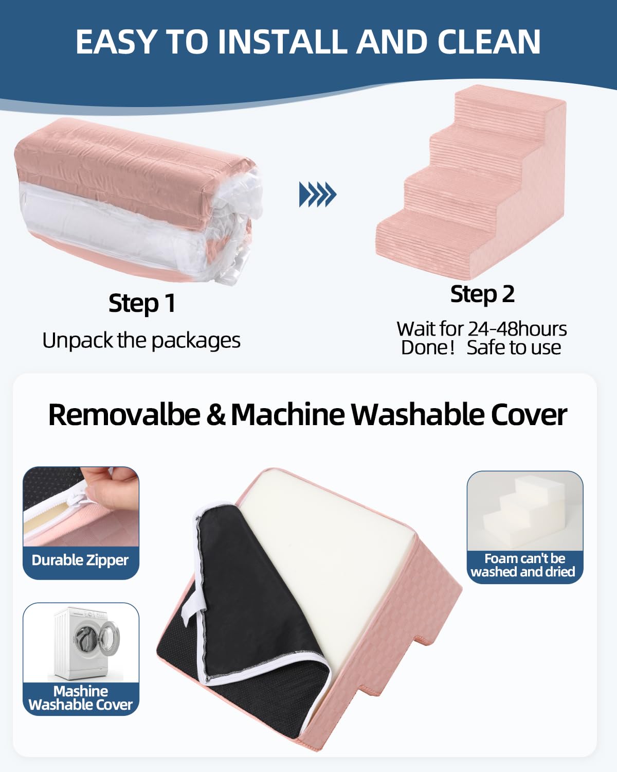 Vfrog Dog Stairs For Small Dogs,17.5' H,4-Step Dog Steps For Bed And Couch With High Density Foam,Non-Slip Pet Steps For Doggy