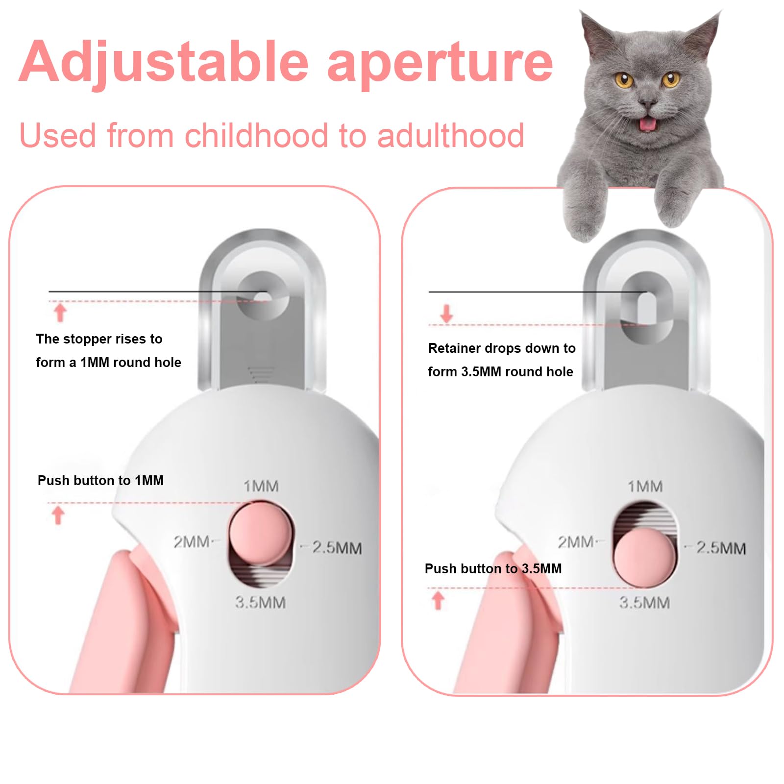 Wanheart Pink Pett Nail Clipper for Cats - Gentle Trimmer with Dust Storage, Adjustable Size & Hidden Nail File, Safe Pet Grooming Tool