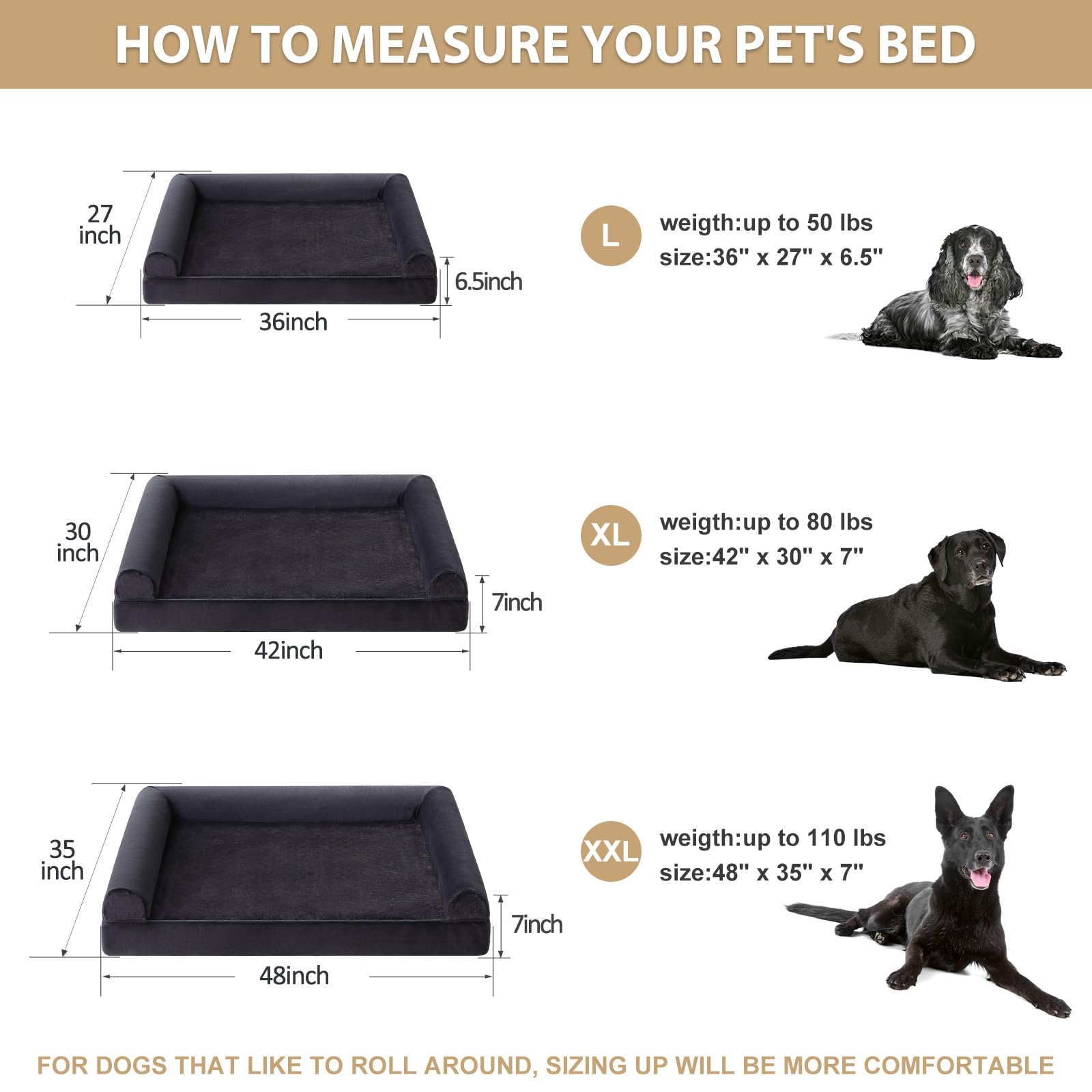 Bfpethome Washable Dog Beds For Large Dogs, Orthopedic Dog Bed Large, Big Dog Couch Bed With Removable Washable Cover, Waterproo