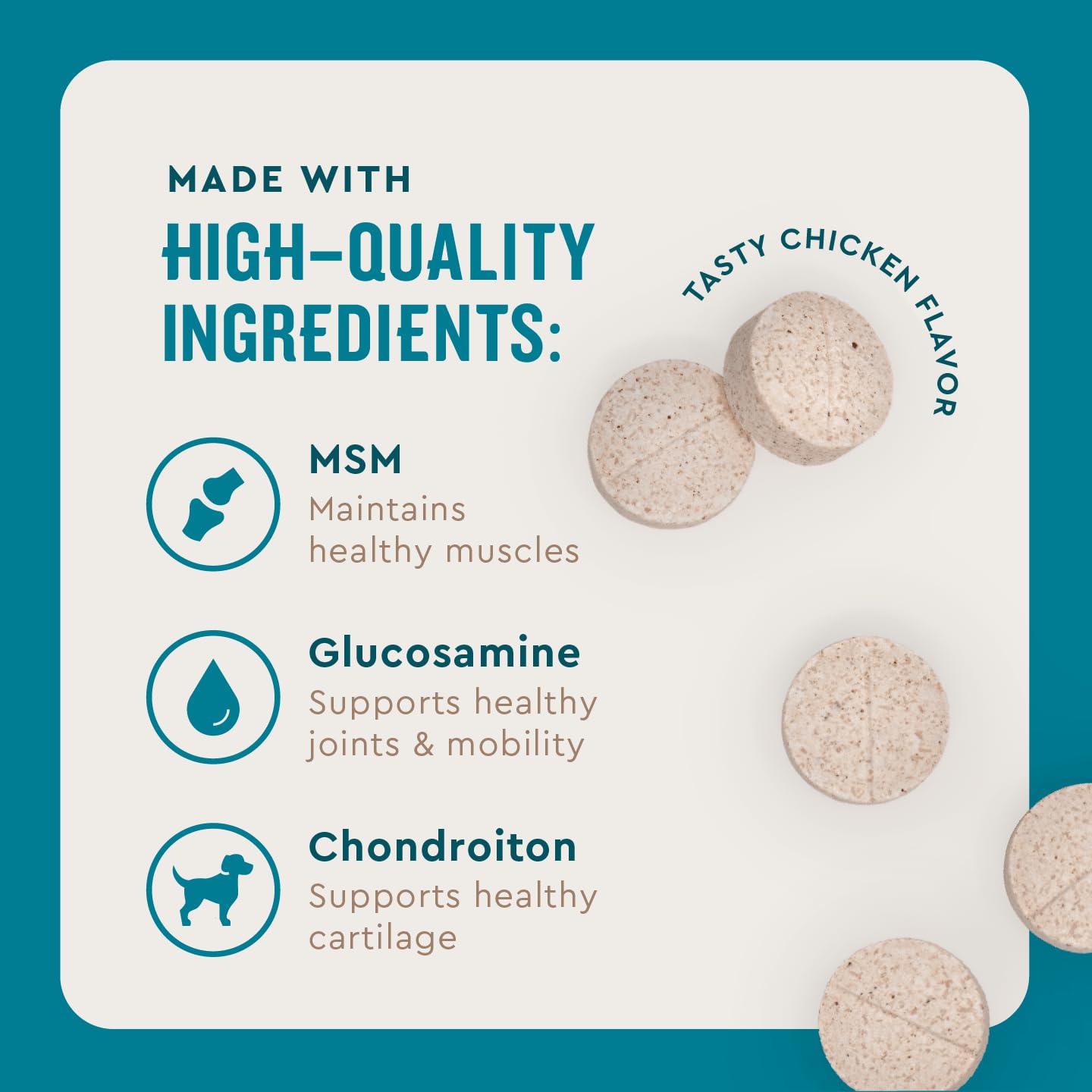 VetIQ Hip & Joint Health Supplement for Dogs, with Glucosamine, Chondroitin & MSM, Chewable Tablets for Dogs, Chicken Flavor, 60