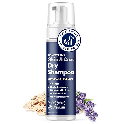 Honest Paws Dog Dry Shampoo - Waterless No Rinse Foaming Formula Reducing Itch Cleanse Hydrate Nourish Dry Skin And Smelly Coat Help Decrease Odor Shedding And Allergies - Oatmeal & Lavender - 6.3 Oz