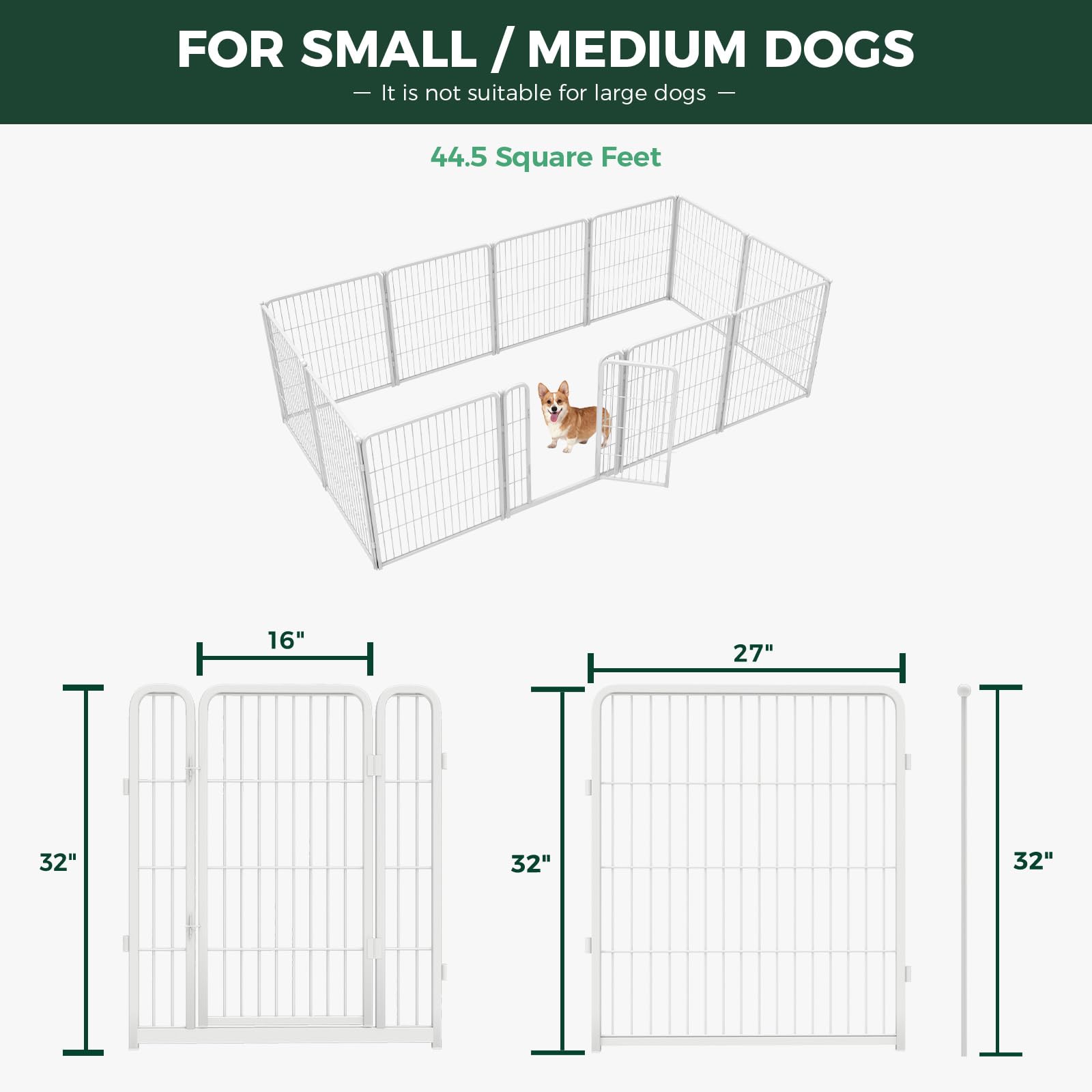 FXW Homeplus 32 Indoor Dog Playpen - 12 Panels, Safe & Stress-Free, Ideal for Puppies & Small Dogs, White - Patented Design