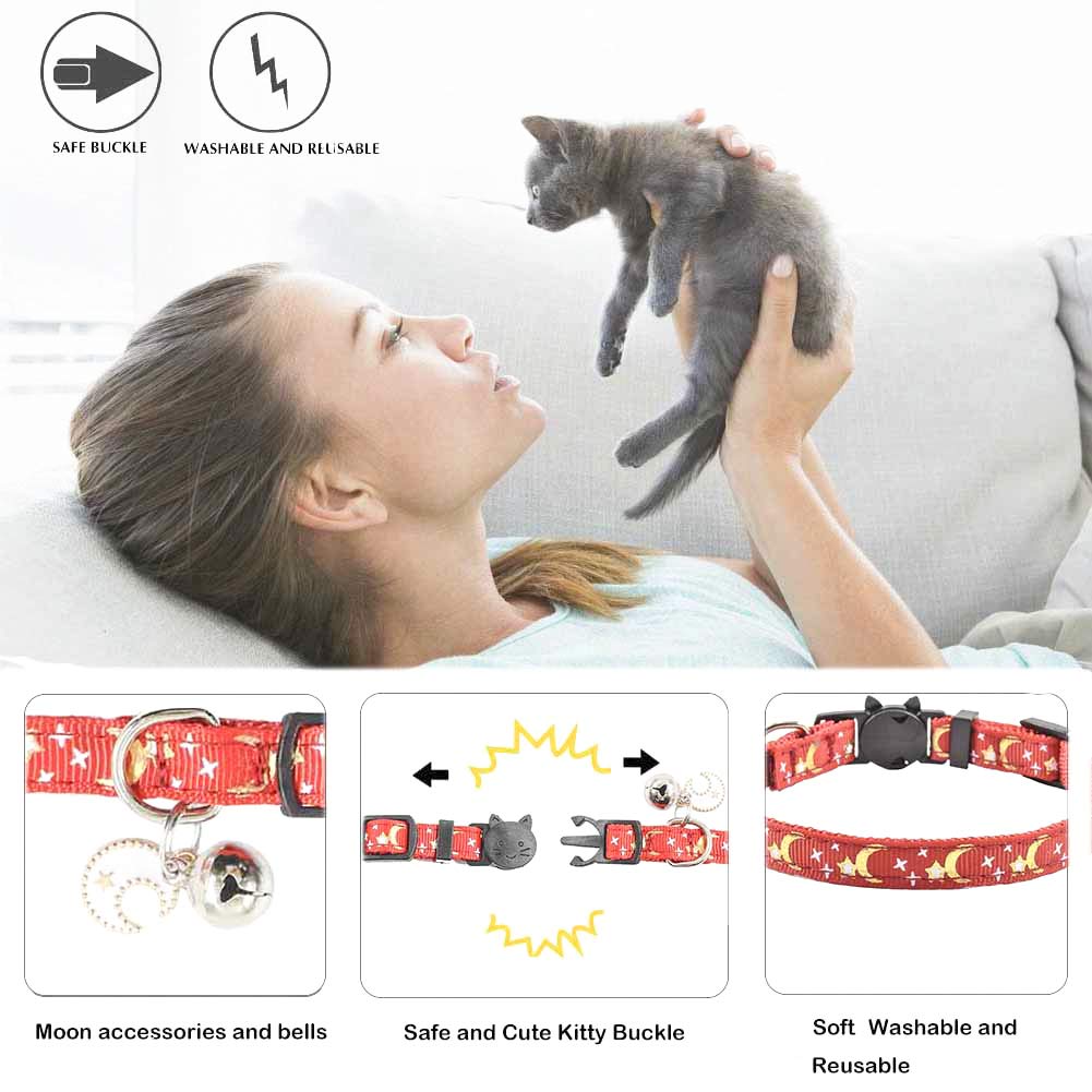 2 Pcs Breakaway Cat Collar With Bell, Cute Adjustable Kitten Collars With Accessories (Red Pink)