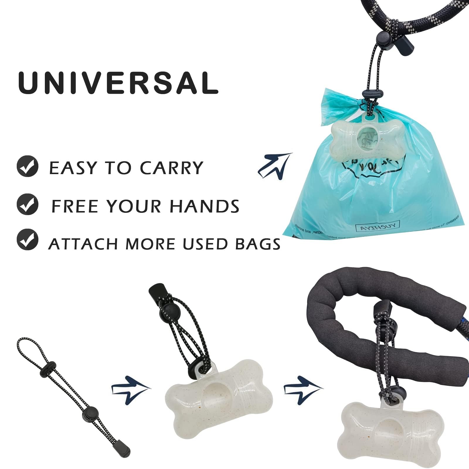 Dog Poop Pickup Bags Holder Dispenser With Leak-Proof Scented Doggy Waste Bags And Carabiner With Safety Lock Plus Hook And Loop