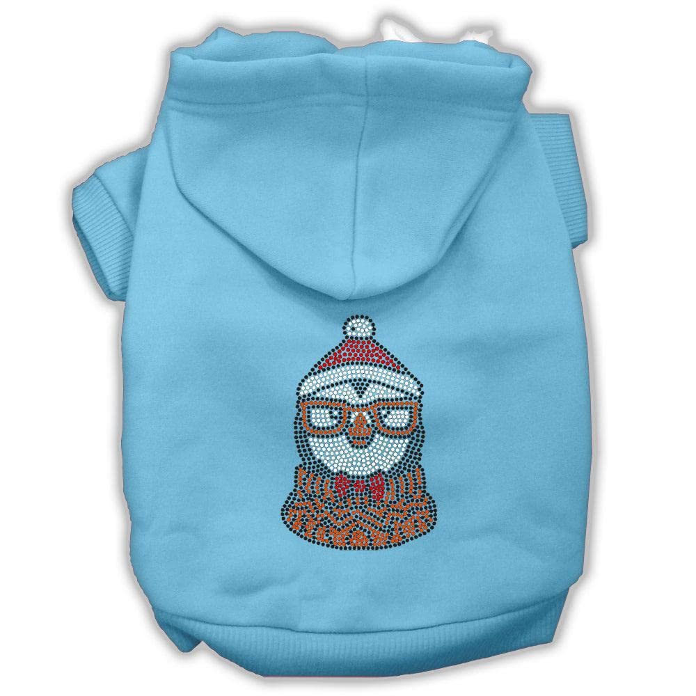 Christmas Pet Dog & Cat Hoodie Screen Printed, 'Hipster Penguin' Baby Blue Lg (10-14 Lbs.)