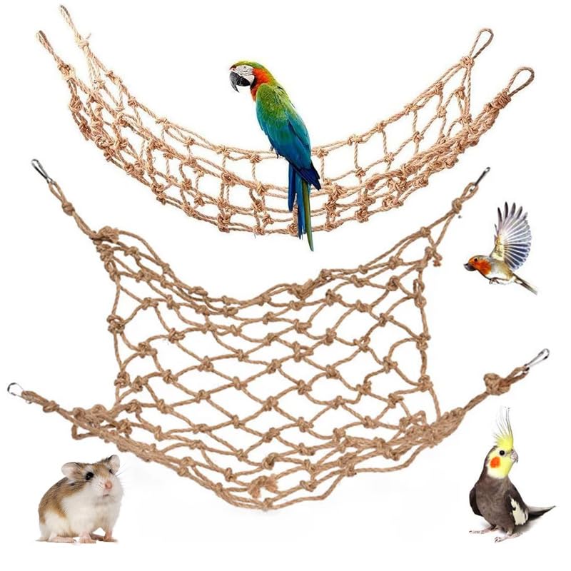 Hokable 2 Packs Natural Bird Rope Net Parrot Swing Hammock For Birds Parrot Ladder Macaw Hanging Hammock Activity Toy For Rats P