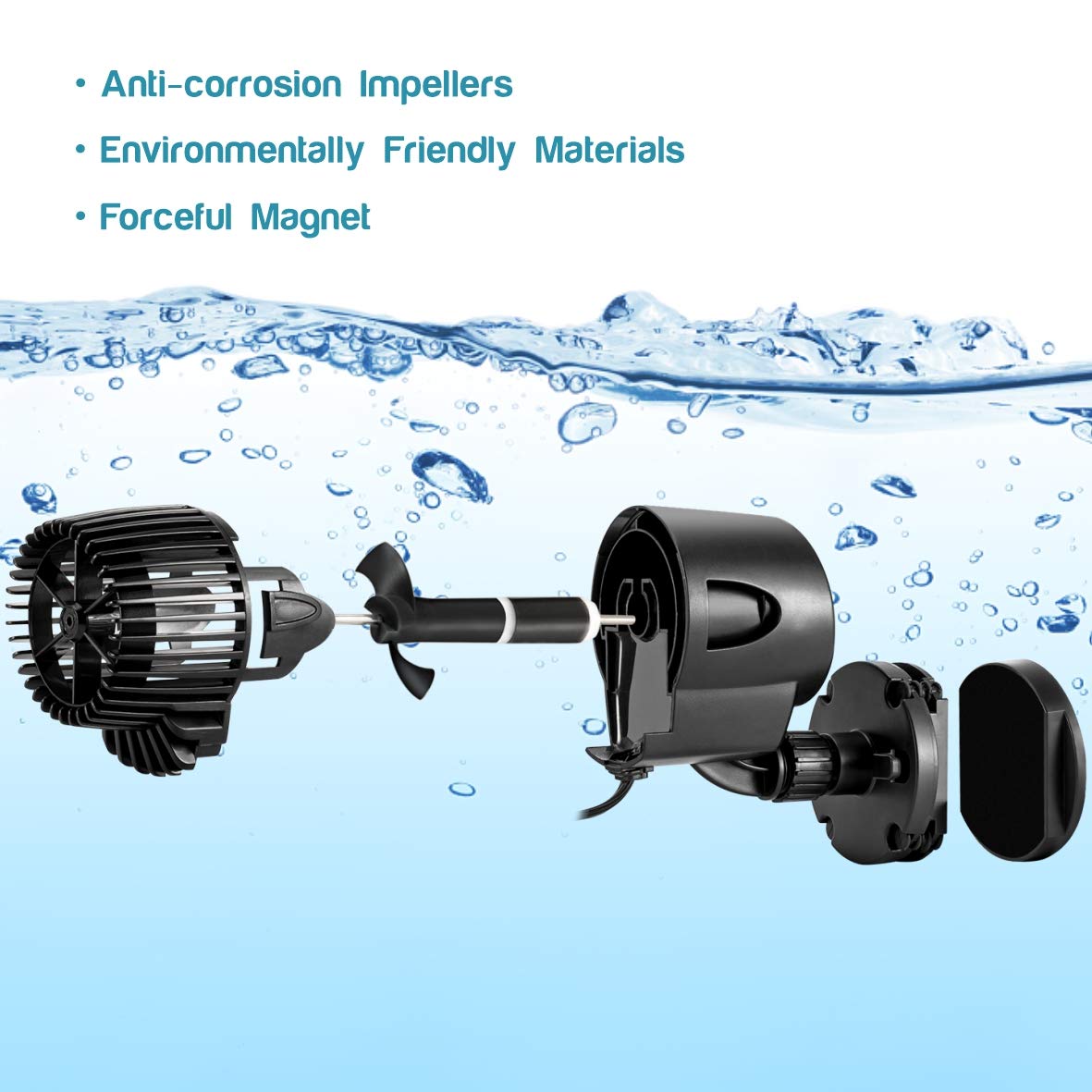 AQQA Wave Maker Pump 2100GPH Submersible Powerhead for Aquariums, 15W, Black, Model AQQA002-PUMP WATER