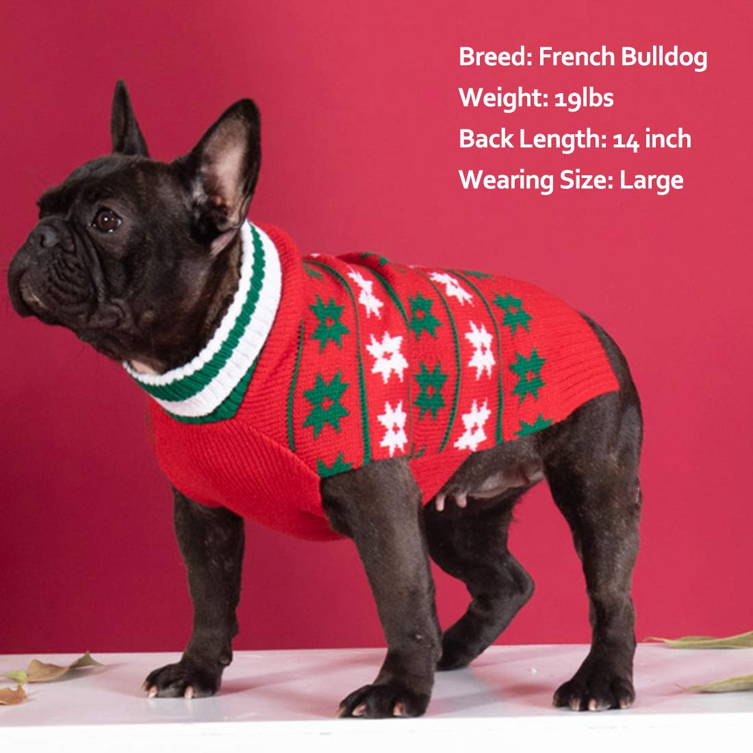 Kyeese New Year Dog Sweater For Small Dog Snowflake Red Dog Turtleneck Knitwear With Leash Hole
