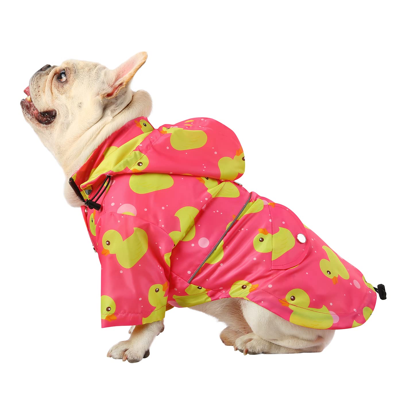 Hde Dog Raincoat Double Layer Zip Rain Jacket With Hood For Small To Large Dogs Ducks Pink - M