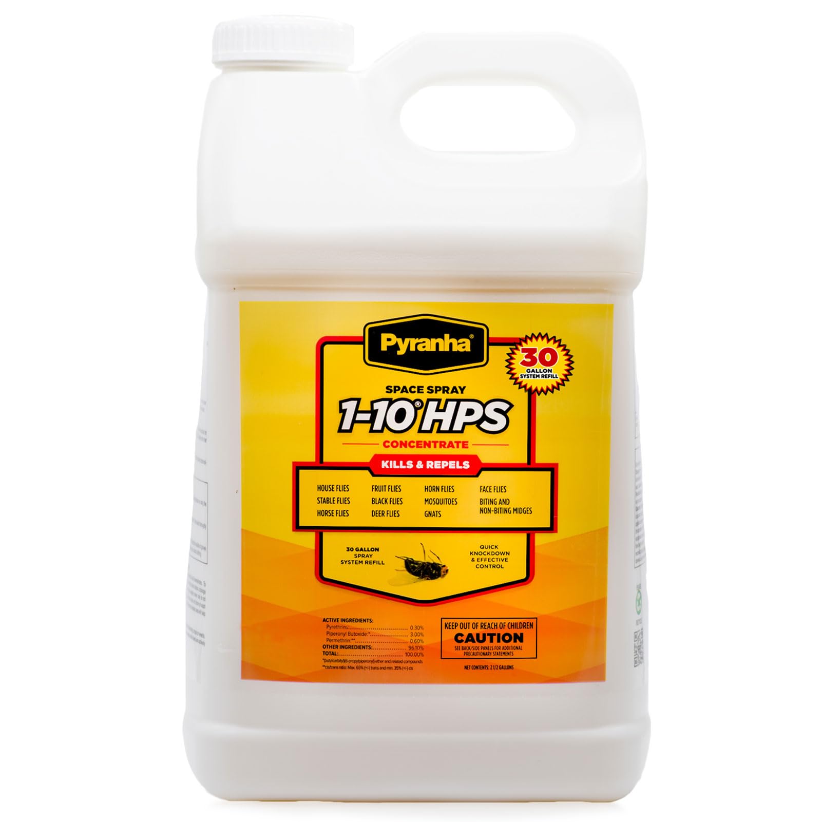 PYRANHA 1-10 HPS Concentrate Refill - 2.5 Gallon for 30 Gal Automatic Spray Systems Indoor Barn Fly Control | Repels Horn, Deer,
