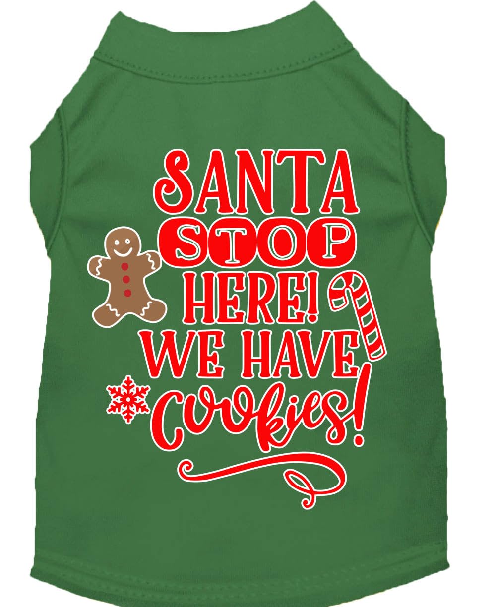 Christmas Pet Dog & Cat Shirt Screen Printed, &quot;Santa, We Have Cookies&quot; Green LG (10-14 lbs.)