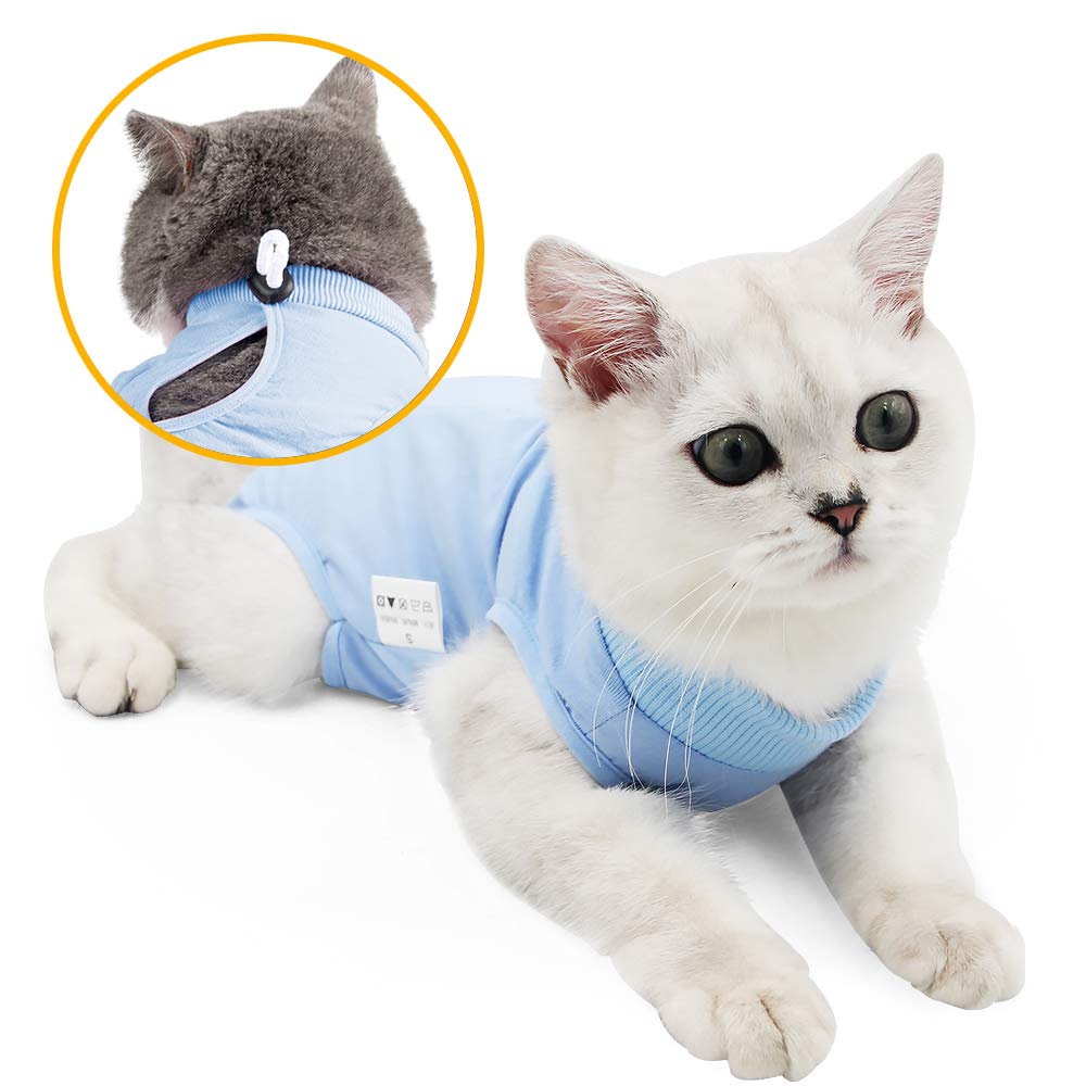 Ouuonno Cat Wound Surgery Recovery Suit For Abdominal Wounds Or Skin Diseases, After Surgery Wear, Pajama Suit, E-Collar Alternative For Cats (S, Blue)