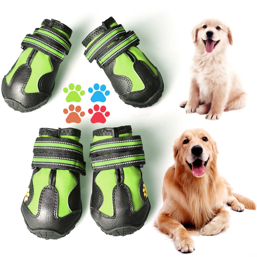 Covertsafe& Dog Boots For Dogs Non-Slip, Waterproof Dog Booties For Outdoor, Dog Shoes For Medium To Large Dogs 4Pcs With Rugged Sole Grey-Green