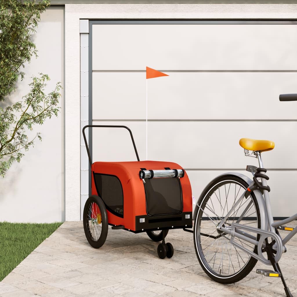 Vidaxl Pet Bike Trailer - Durable Iron Frame, Comfortable Load-Bearing Base, Easy Access With Zippered Entrances, Safe & Smooth Rides
