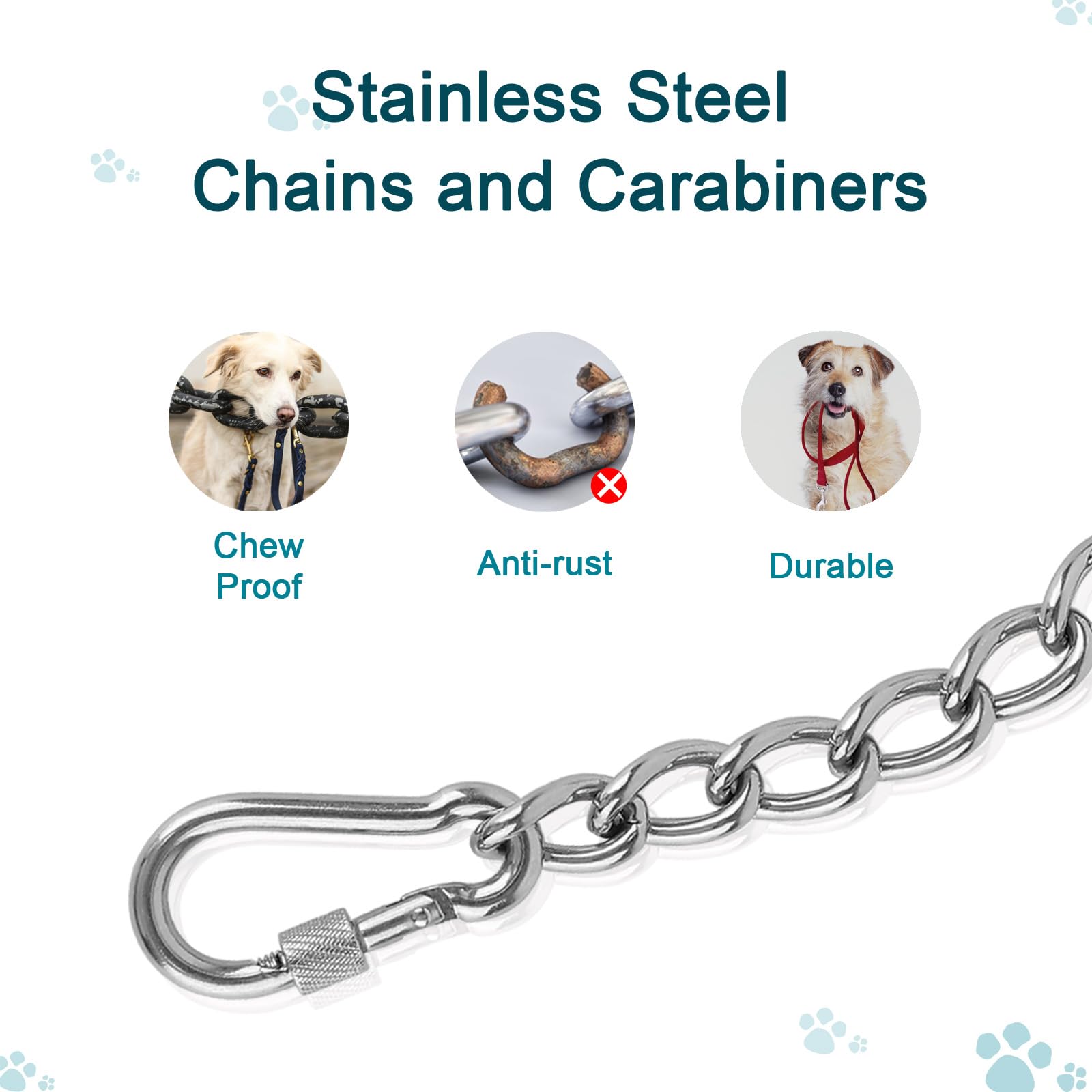 Ozzynods Dog Collar Safety Clip, Chew Proof Prong Collar Double Ended Backup Clasp Stainless Steel, Heavy Duty Dog Chain Leash C