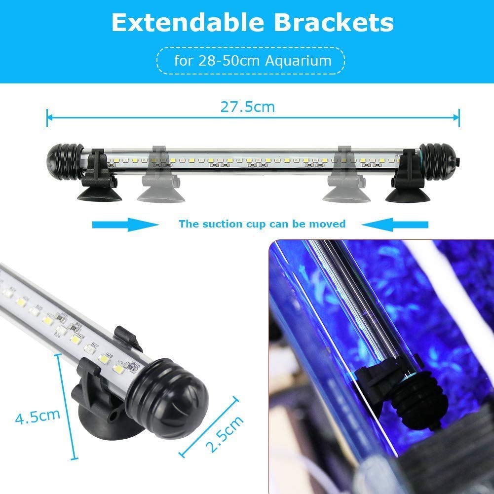 Aquariumbasics Led Aquarium Light For Fish Tank,Auto On/Off Submersible White And Blue Led Aquarium Plant Light With Timer And Dimming Function (11 Inch (Timer & Dimming Function)