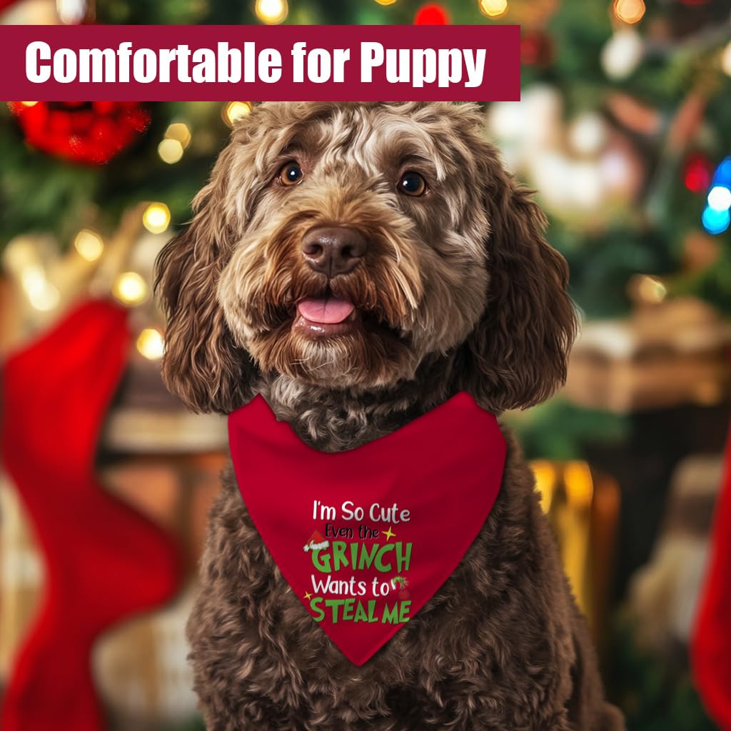 68Win Christmas Dog Bandanas - Green & Red Triangle Bibs For Medium Large Dogs, Set Of 2