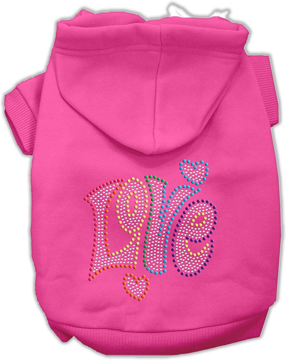 Pet, Dog & Cat Hoodie Rhinestone, 'Technicolor Love' Bright Pink Xl (14-20 Lbs.)